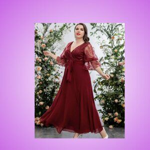 SHEIN 3X 22W Burgundy Red Formal Gown - Prom - Wedding